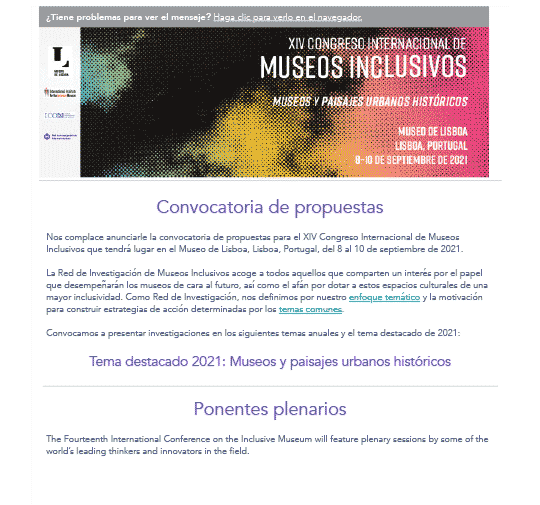XIV Congreso Internacional de Museos Inclusivos, Museo de Lisboa, Lisboa, Portugal, 8-10 de septiembre de 2021